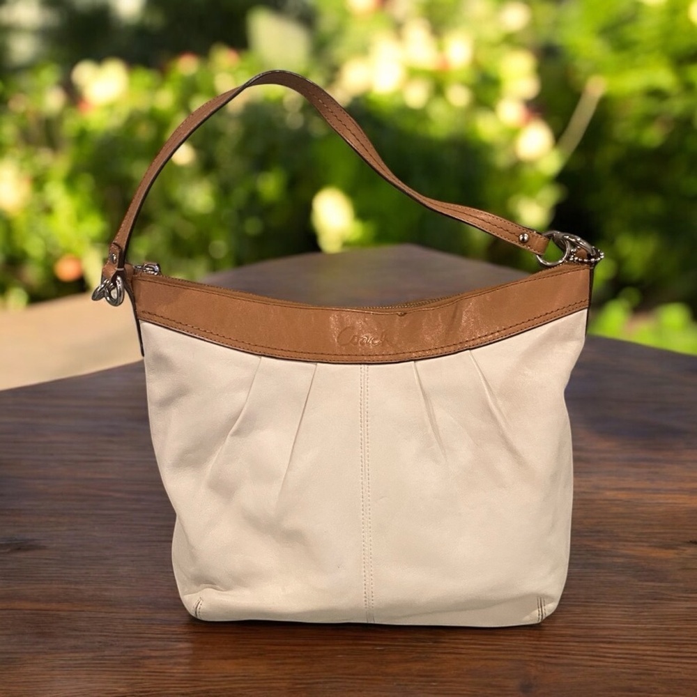 Coach Ashley White Leather Hobo Bag – Brown Trim, VGUC - Picture 3 of 11